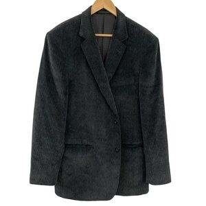 Corduroy Blazer Mens 44 Womens L Tall Dark Grey Suit Jacket 100% Cotton EUC